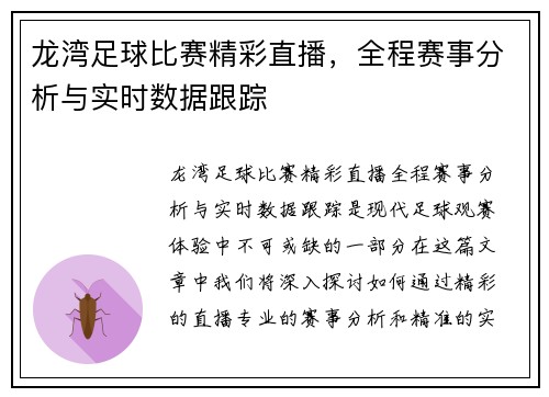 龙湾足球比赛精彩直播，全程赛事分析与实时数据跟踪